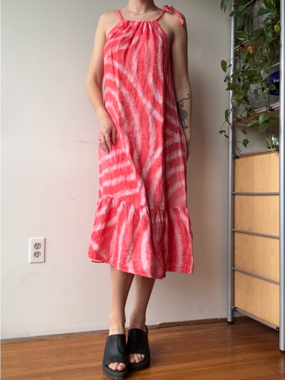 Bella umbra linen pink Tie-Dye  Halter Midi Dress - made in Italy - size M